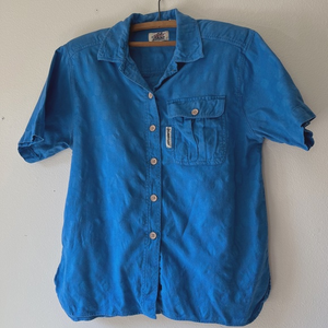 Vintage womens‎ solid blue camp shirt L